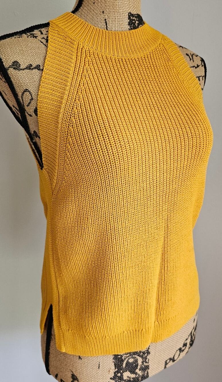 Alya Sleeveless Rib Knit Sweater Tank Mock Neck Yellow Viscose, New,  Sz Medium